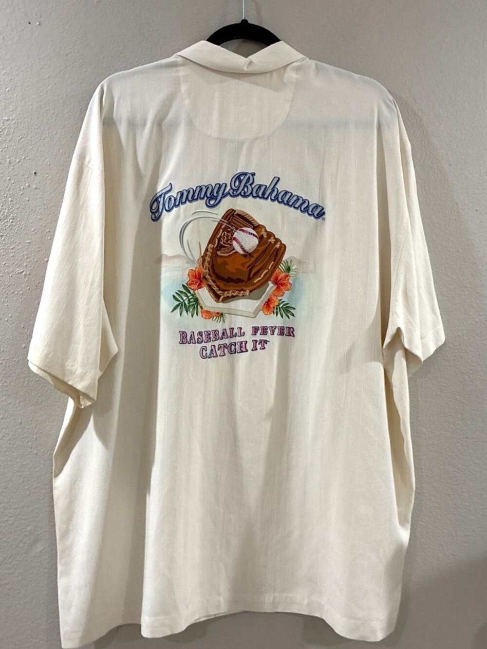 Tommy Bahama Baseball Fever Catch It Shirt Silk Detroit Tiger Size XL beige